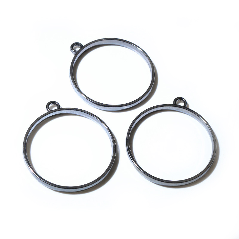 10 unidades, bandeja colgante de resina epoxi con marco metálico de aleación de Zinc hueco redondo de 34x29,5mm para accesorios de fabricación de joyas DIY: Marrón