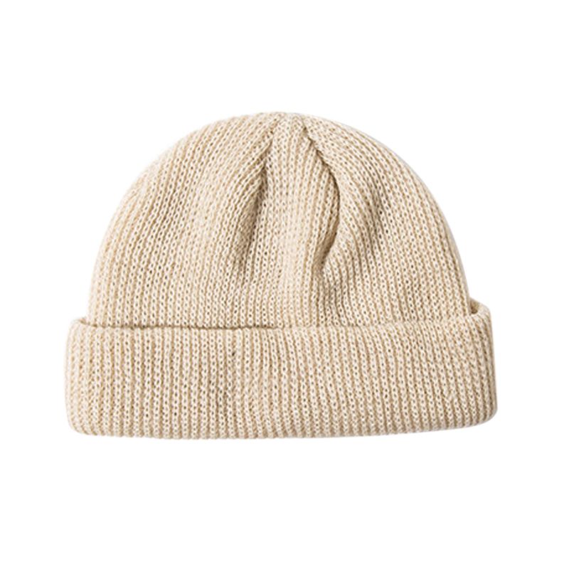 Gorro de punto acanalado con puños para mujer, gorro de melón corto Unisex de punto acanalado de Color sólido, gorro holgado Retro de esquí, gorro de pescador Docker: N