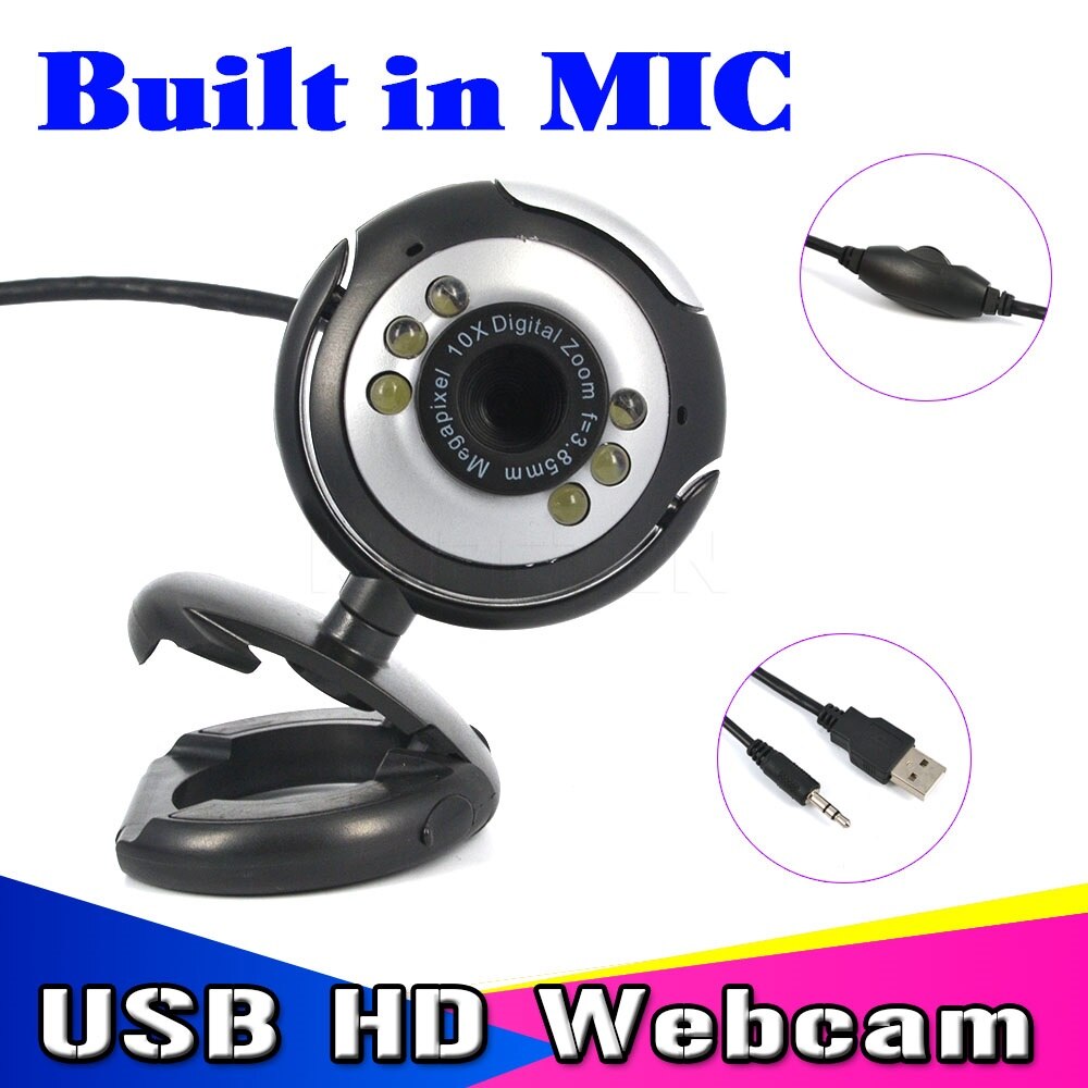 Mini Usb 2.0 Webcam Camera Digitale Hd 30.0 Megapixels 6 Led Webcam Met Microfoon Microfoon Voor Skype Voor msn Pc