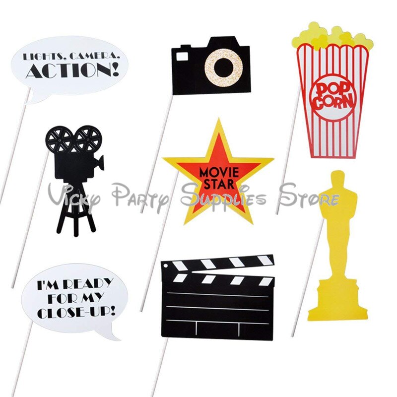 33pcs/lot Movie Cinema Theme Party Photobooth Props Wedding Baby Shower Decorations Cartoon Photo Booth Props Party Supplies