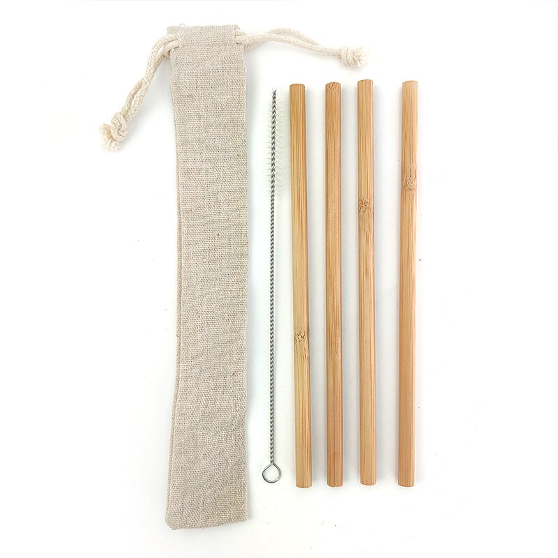 Natural bamboo drinking straw travelling set sisal hemp straws cleaning brush with organic bamboo straw tube carrying case: 1set