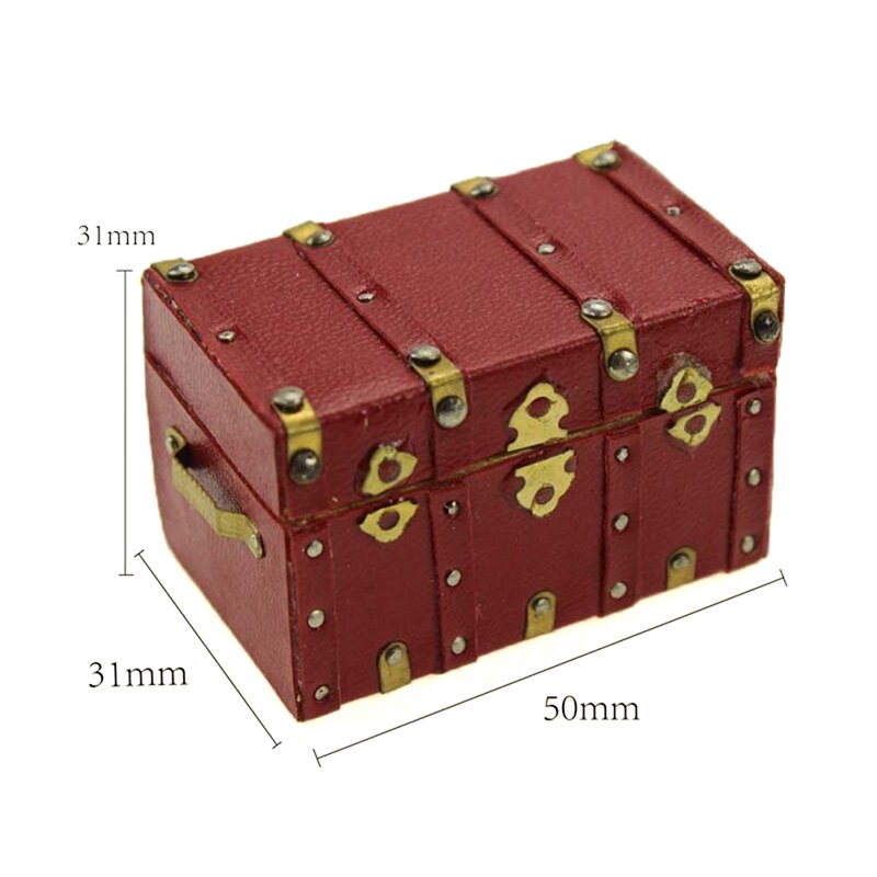 1:12 Dollhouse Miniature Vintage Treasure Chest Wood Case with Leather and Golden Holder Furniture Accessories