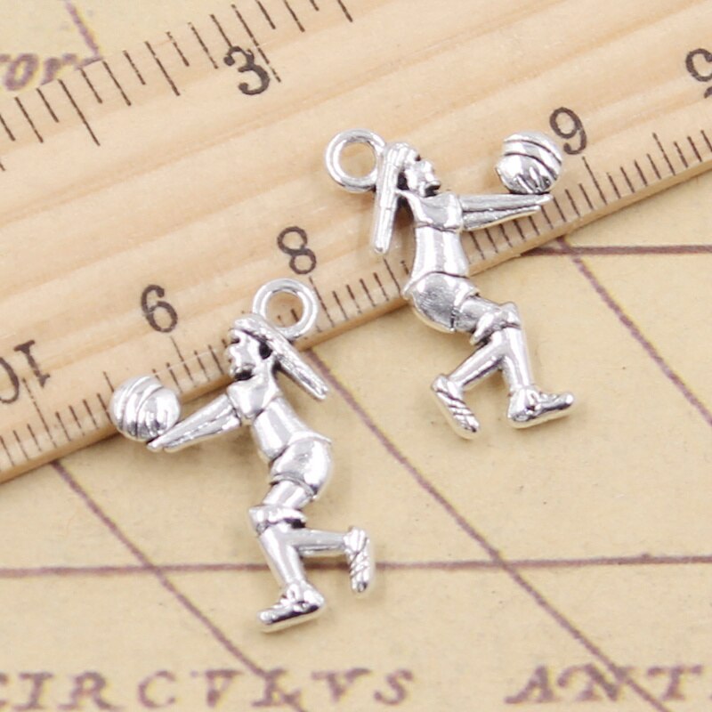 20pcs Charms Sporter Volleyball Player 24x15mm Tibetan Silver Color Pendants Antique Jewelry Making DIY Handmade Craft