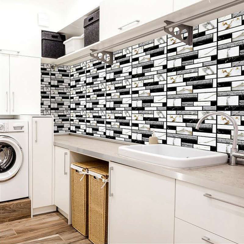 Black White Brick Subway Tile Peel And Stick Self Adhesive 3d Wall Decal Sticker Diy Kitchen Bathroom Home Decor Vinyl 30x30cm