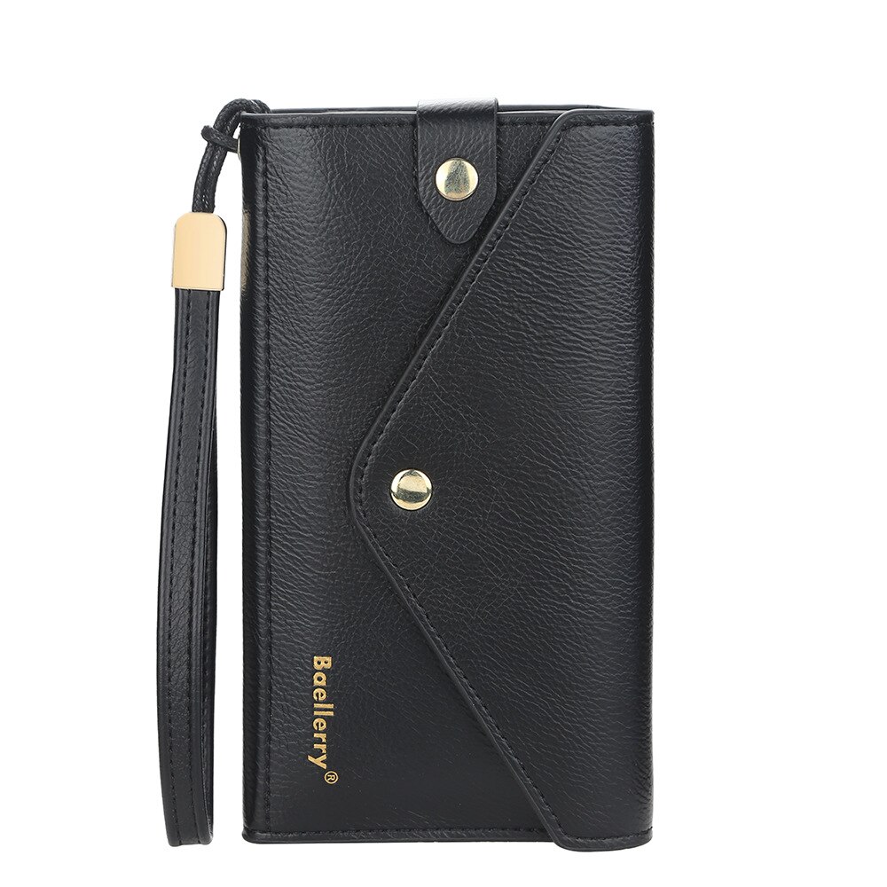 Baellerry Vrouwen Portemonnee Rode Lange Portemonnee Met Hasp Meisje Grote Capaciteit Portemonnees En Tassen Dames Clutch Portemonnee Met hand Strap: Black