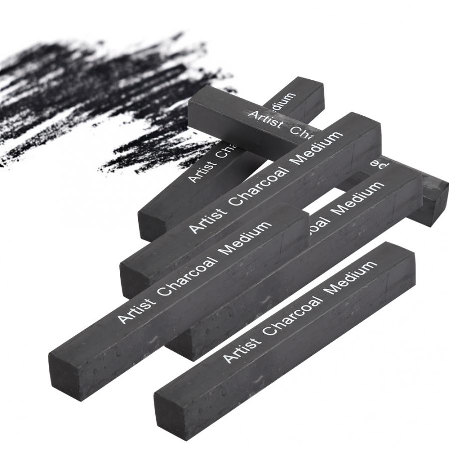 6Pcs Compressed Charcoal Sticks Black Square Soft/Medium/Hard Graphite Drawing Pencil Art Supplies Compressed Charcoal Sticks