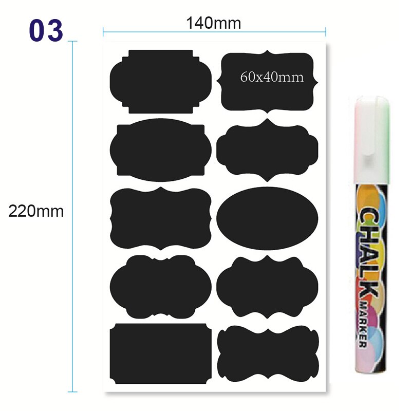 10PCS Reusable Label Stickers with Marker Pen Jam Spice Can Black Labels Kitchen Organizer Classification Condiment Stickers: 03