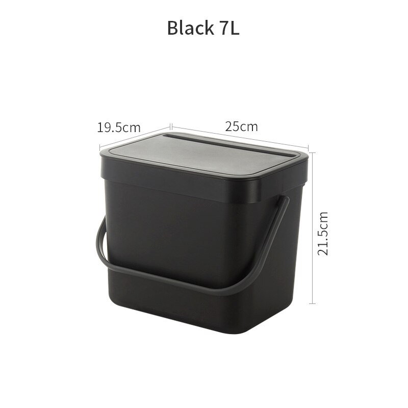 3/5/7L Hanging Trash Can for Kitchen Nordic Wall Mounted Bathroom Trash Bin Wastebasket Toilet Bucket with Cover Ashcan: Black-7L