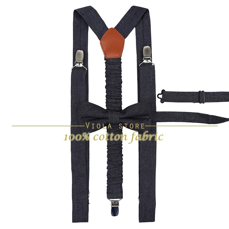 Peach Blue Lavender Solid Cotton 2.5cm Suspender Bowtie Sets Men Butterfly Braces Adjustable Straps Pants Wedding Accessory: No.10