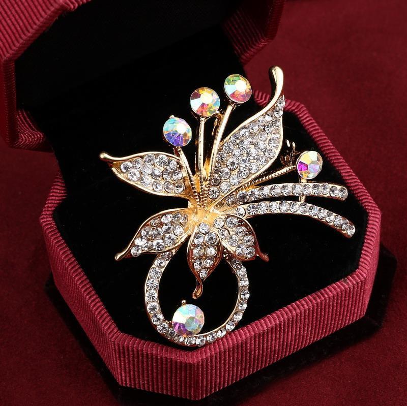 Hesiod Dames Broche Kristal Ster - Klassieke Sprankelende Ketting Broches Jurk Decoratie Zilver/Zwart/Goud: 099