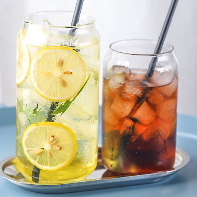 Simple Glass Can Shaped Cup Eco-Friendly Cold Drink Cup Dessert Shake Cafe Beverage Juice Milk Cup