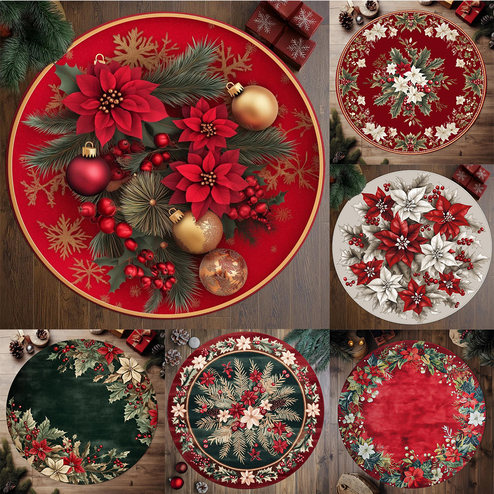 Kerst poinsettia bloemen vloerkleed antislip wasbaar rond tapijt voor slaapkamer woonkamer rond vloerkleed decoratie vloermat