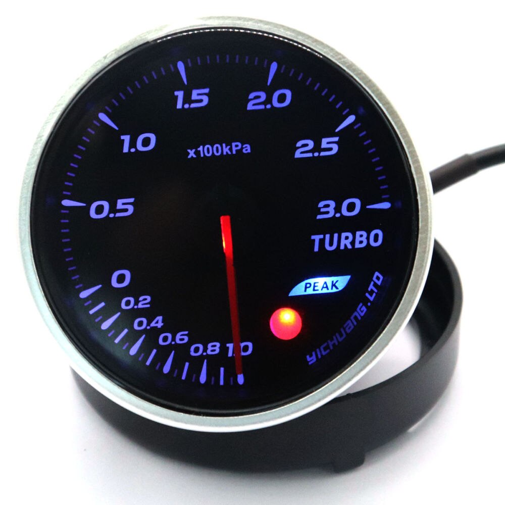 Modified Auto Car Instrument 12V 64 Color Backlight Adjustable 300KPa Turbocharger Gauge Car Meter with Sensor (Black)