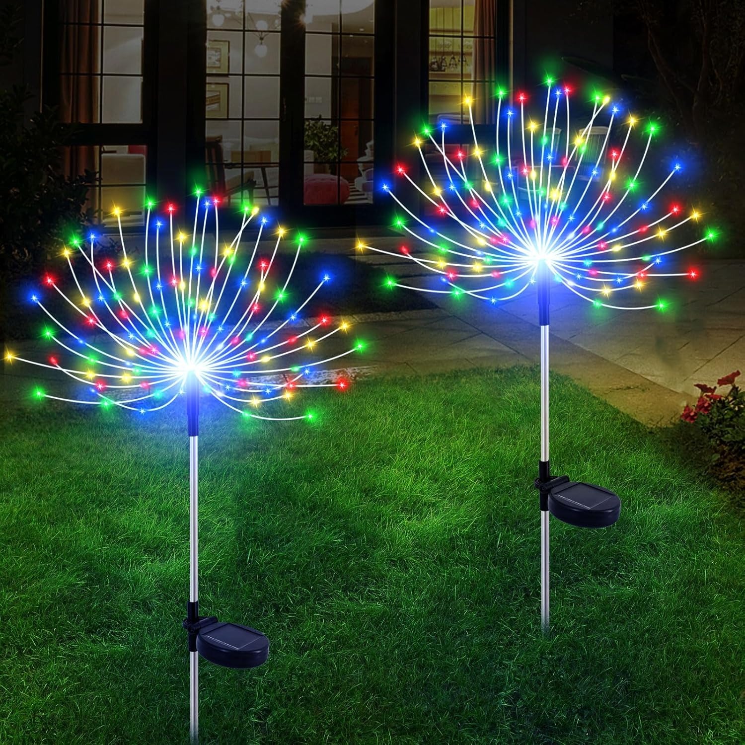 Lampe solaire de feu d'artifice à 200 LED, pour décoration extérieure, paquet de 1 à 4, 8 Modes, lumières féeriques de jardin, lumières Starburst pour paysage: Rose / 11-15W