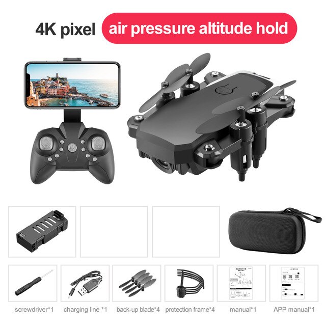 Mini Drone Met Hd Camera Pocket Wifi Rc Quadcopter Selfie Opvouwbare Dron Kinderen Outdoor/Indoor Speelgoed: Black 4K 1B Bag