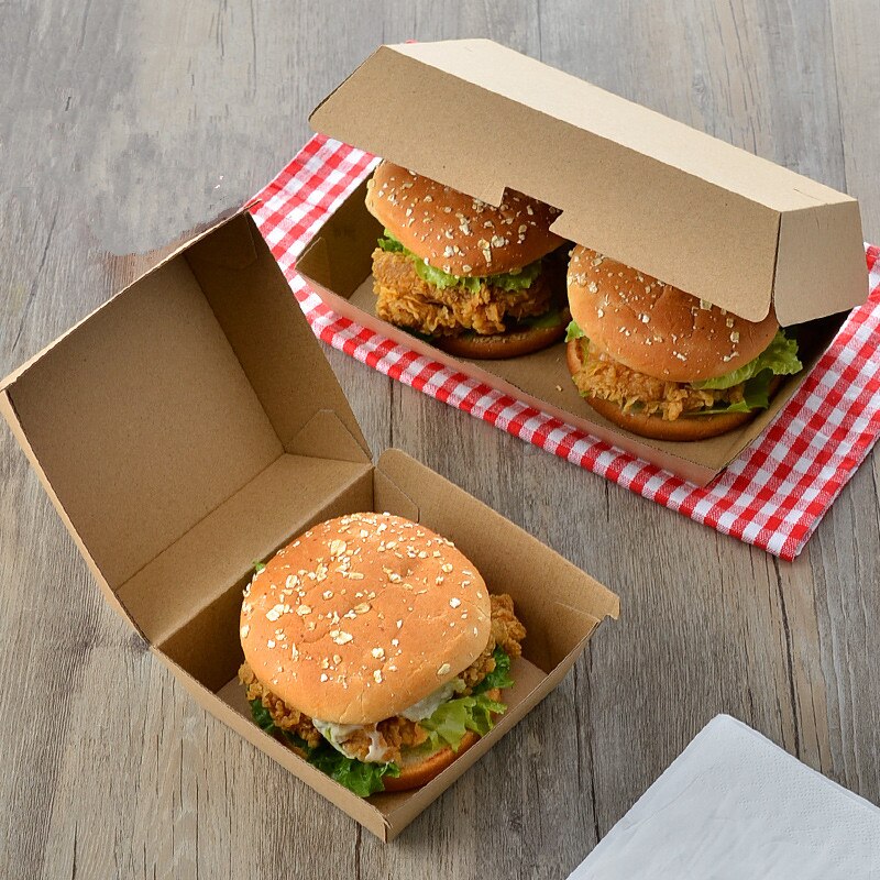 50 st hamburgerförpackningslåda kraftpapper ren färg bakning läcker brödpapperslåda picknick festmat engångspaket