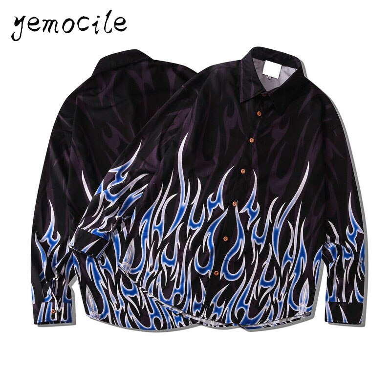 Flamme Gedruckt Hemd Paare Tragen Lässige Männer Frauen Hemden Harajuku Hüfte hüpfen Streetwear verlieren Langarm Blusen StreetWear: MCS07 / XL