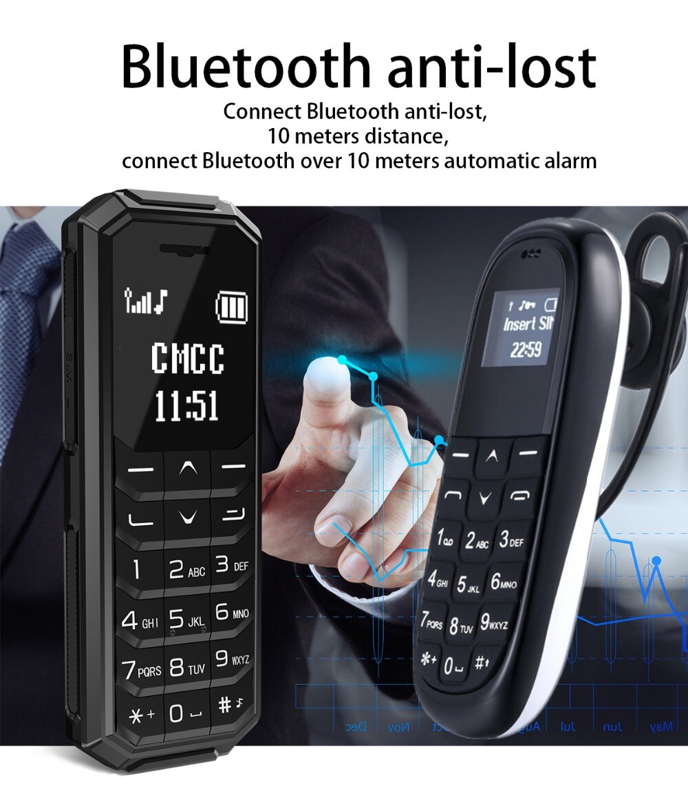 Mini Pocket Mobiele Telefoon Aeku KK1 KK2 0.66Inch Draadloze Bluetooth Dialer Kleinste Mobiele Telefoon Magic Voice Russische Toetsenbord