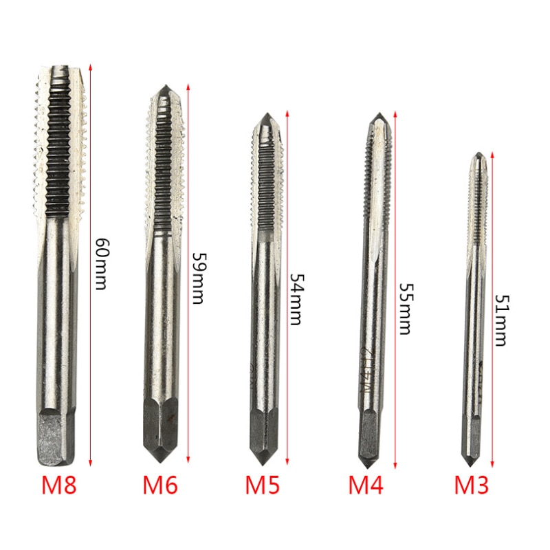 Adjustable T-Handle Ratchet Tap Holder Wrench + 5pcs M3-M8 Machine Screw Thread Metric Plug Tap