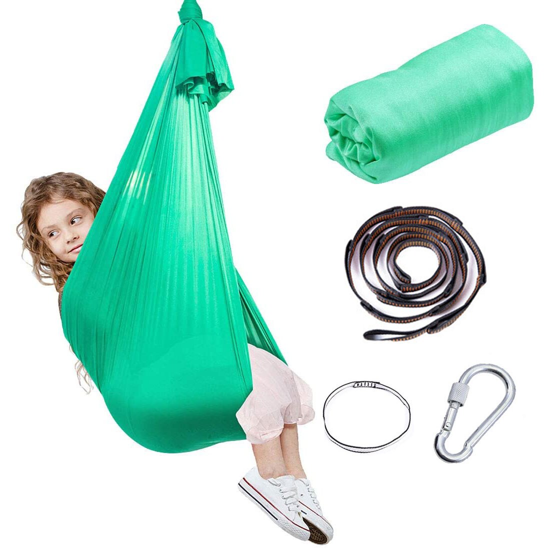 Kid Zintuiglijke Swing Indoor Yoga Hangmat Therapie Seat Stoel Huis Cuddle Swing Geweldig Voor Autisme Adhd Verwerking Stoornis: Lake green