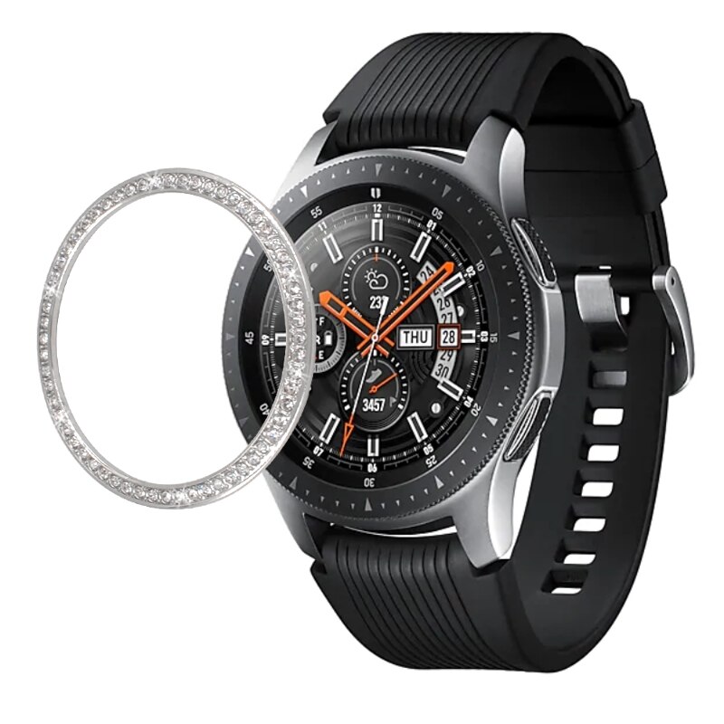 Bisel brillante para Samsung Galaxy Watch 42mm 46mm/ Gear S3 Frontier, anillo de Metal de diamante, cubierta adhesiva, accesorios para reloj, parachoques: Silver / Galaxy Watch 42mm