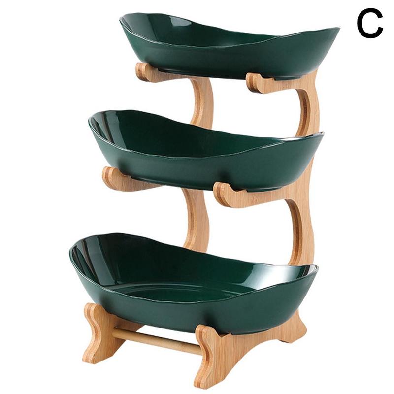 Bowl Food Fruit Plates Set Tableware Table Plates For Serving Plates Dinnerware Wooden Partitioned Dish Snack Candy Cake Stand: C