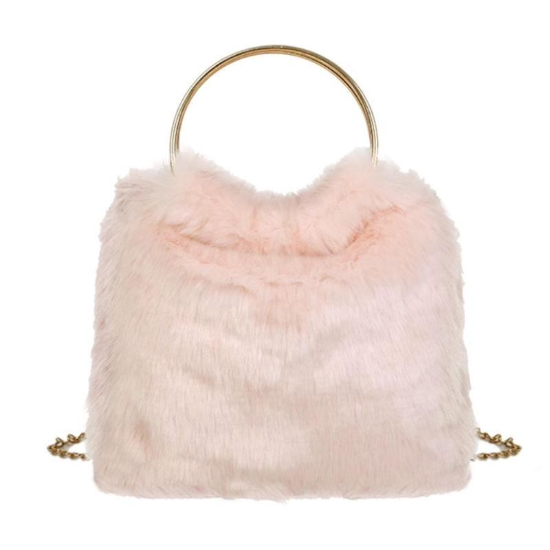 Offre spéciale sac à bandoulière moelleux doux épaule sacs à main femmes automne Shopping fourre-tout en peluche sac de messager loisirs quotidiens: Pink