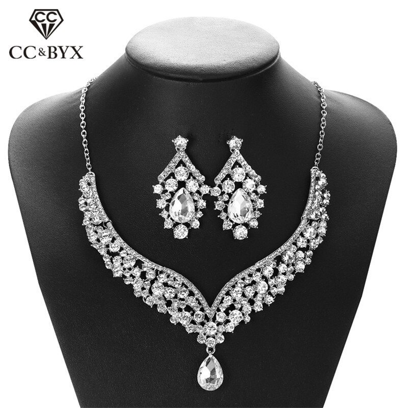 CC Jewelry Set Necklaces Earrings Luxury Wedding Accessories For Women Bridal Shine Cubic Zircon Party Fine Jewelry D022