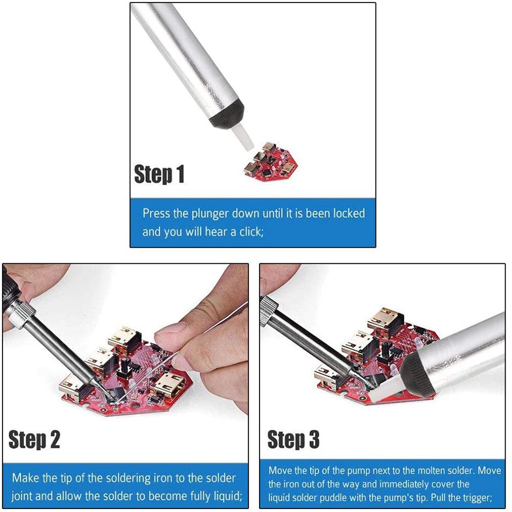 Desoldering Pump 7.5 inches 19cm Manual Vacuum Solder Sucker Removal Hand Tool Aluminum Plastic Silver Blue