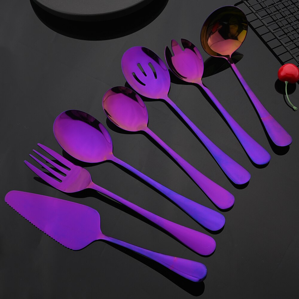 Purple Stainless Steel Dinnerware Set Soup Spoon Colander Spoon Service Spoon Salad Fork Cake Spatula Set Baking Accessories