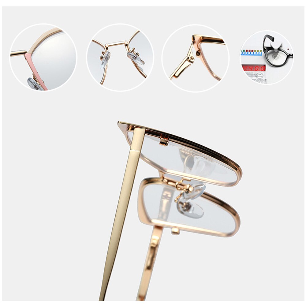 Peekaboo metal brillestel til kvinder katteøje tilbehør klar linse guld pink kvindelig brille stel recept