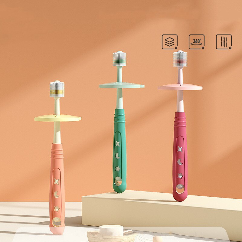 360 degree children&#39;s toothbrush antibacterial nano soft hair 1-6 years old baby toothbrush fine hair tooth cleaner