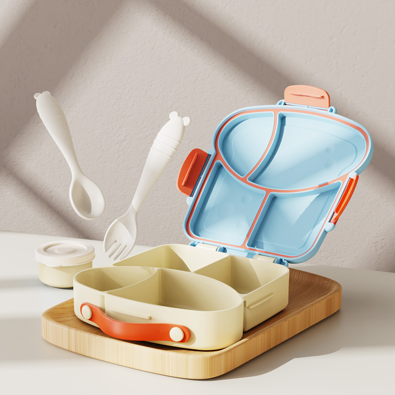 Uroczy plastikowy pojemnik na obiad z przegródkami, kreskówkowy pojemnik na jedzenie z pokrywkami, przenośny lunchbox bento dla uczniów i pracowników biurowych.: BIAŁY