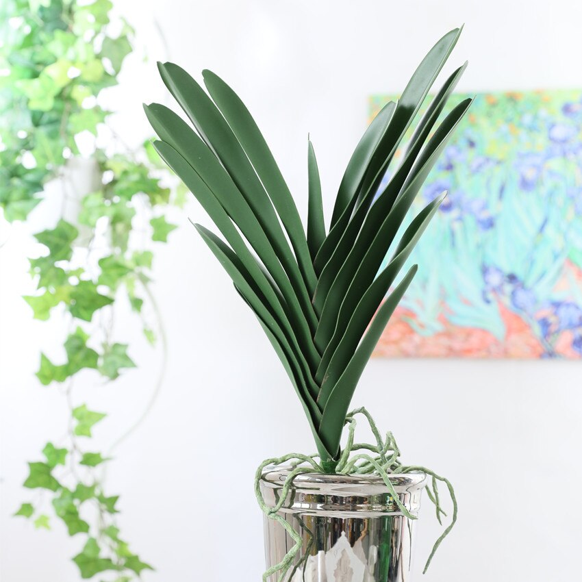 Grote real touch kunstmatige orchidee bloem bladeren met wortel bloemstuk groene plant home shop wedding tafel decor