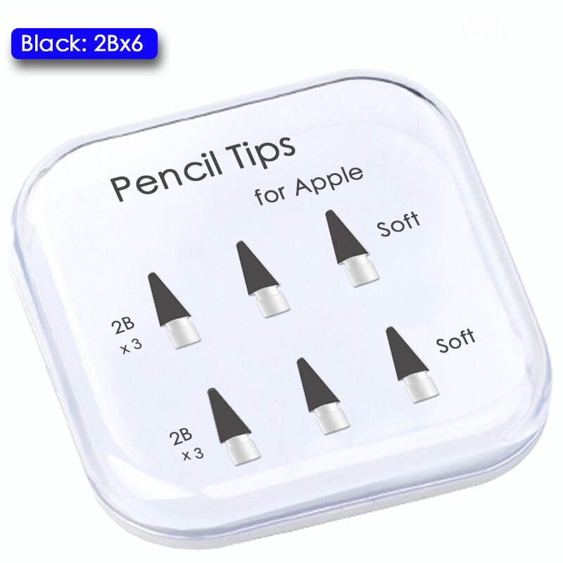 Peilinc Pencil Tips for Apple Pencil 1st / 2nd Generation, 2B Soft Double-Layered iPad Pencil Tip, White &amp; Black Stylus Nib: Black 2Bx6