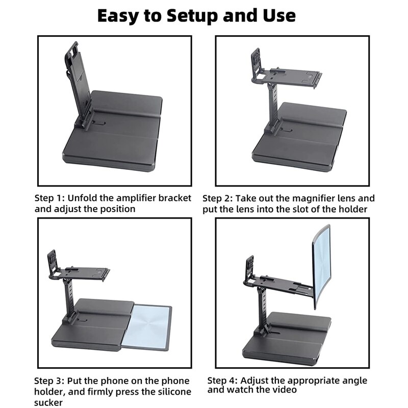 12 Inch Screen Magnifier for Smartphones Ultra Clear Projector Foldable Mobile Holder with Screen Magnification Holder