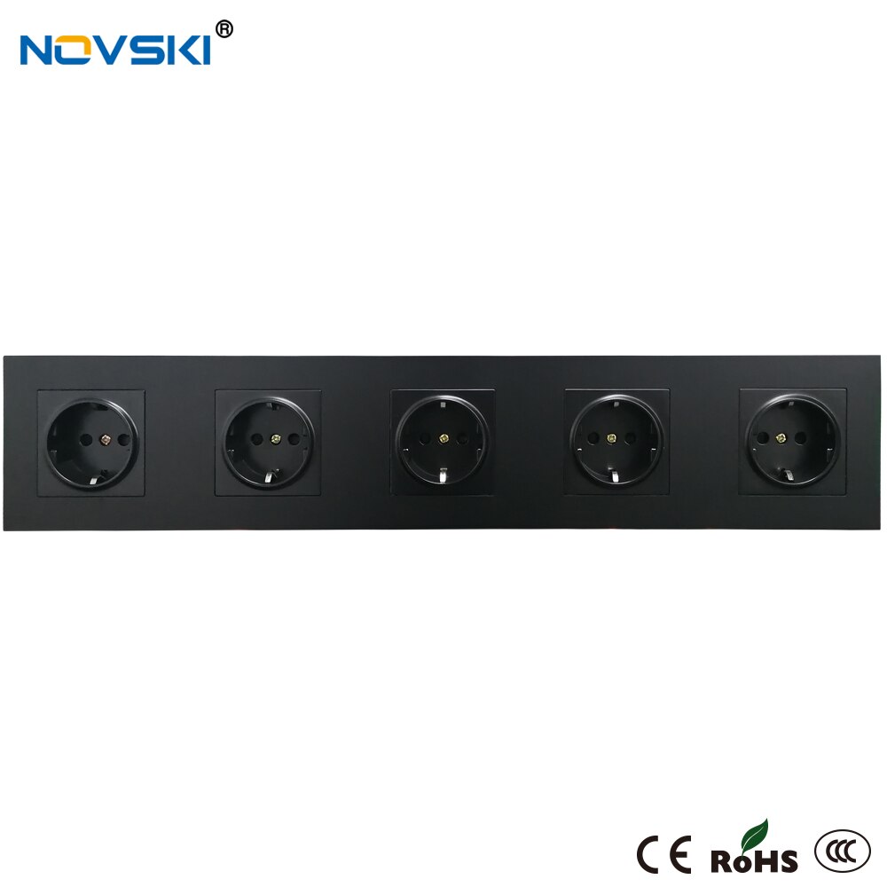 Prise murale à prises multiples noir | Standard ue, prise murale à cadre Quintuple, prise électrique 16A PC noir, garantie de 15 ans: Quintuple Outlets