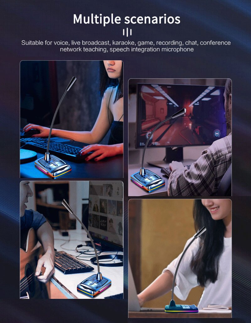 Noise Reduction Computer Microphone 360° Adjustable Pro Gaming Speech Chatting Mic 3.5mm Plug USB Wired For Computer PC Desktop