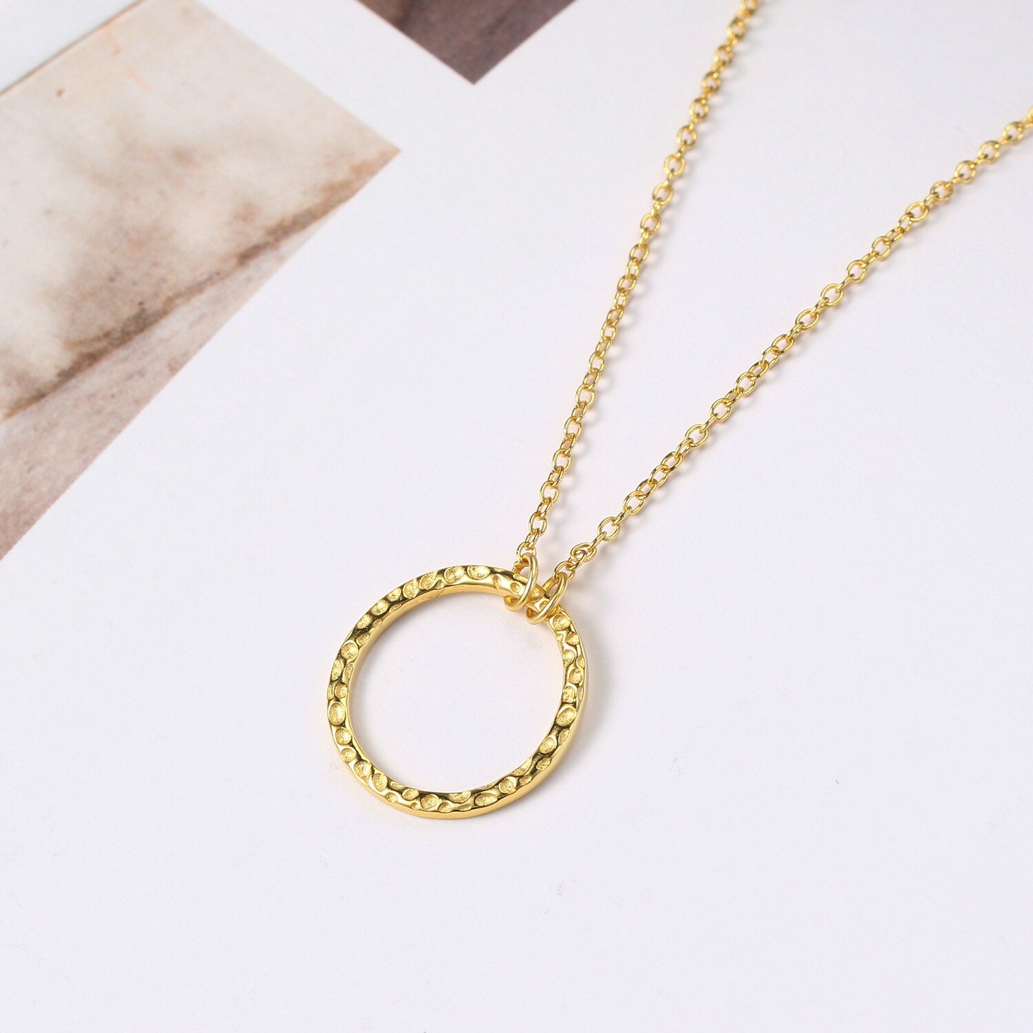 14K Vergulde 925 Sterling Zilveren Ketting Voor Vrouwen Hamer Patroon Hanger Fijne Sieraden Choker Ketting Vrouwen Sieraden