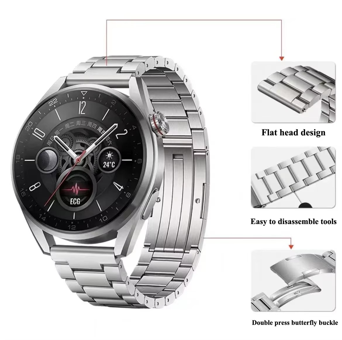 Horlogebandje van titanium voor oneplus watch 2, zakelijke armband, polsbandje met 22mm ultieme schakelarmband voor oppo watch x band