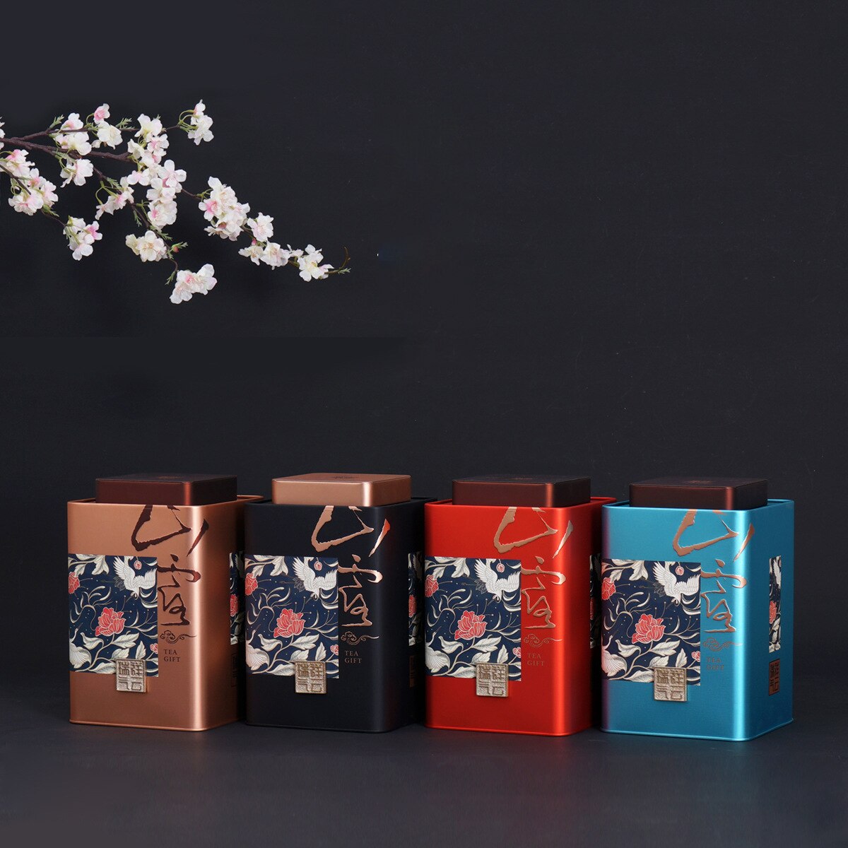 500g Square Tin Tea Packaging Metal Tin Box Universal Sealed Tea Coffee Sugar Spice Storage Jars