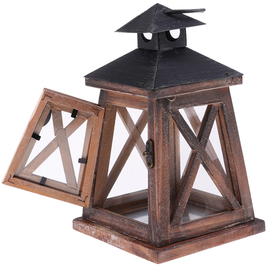 Rustieke Houten Decoratieve Kaars Lantaarn Vintage Opknoping Kaars Houder Voor Indoor Outdoor