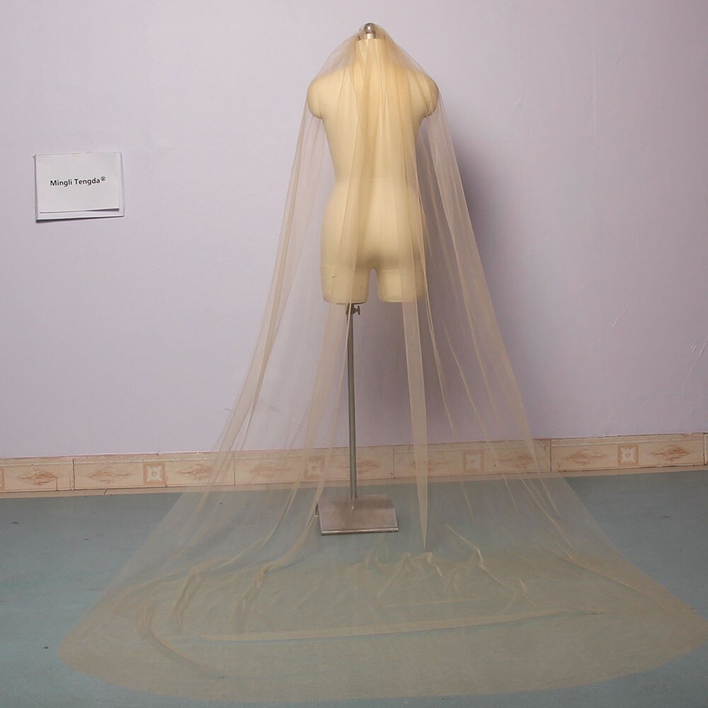 Mingli Tengda Himmel Blau Braut Schleier Lang schneiden Rand Doppel Schicht 3 Meter Lange Hochzeit Schleier Elegante Dame Kathedrale Schleier staubigen Rose: Champagner