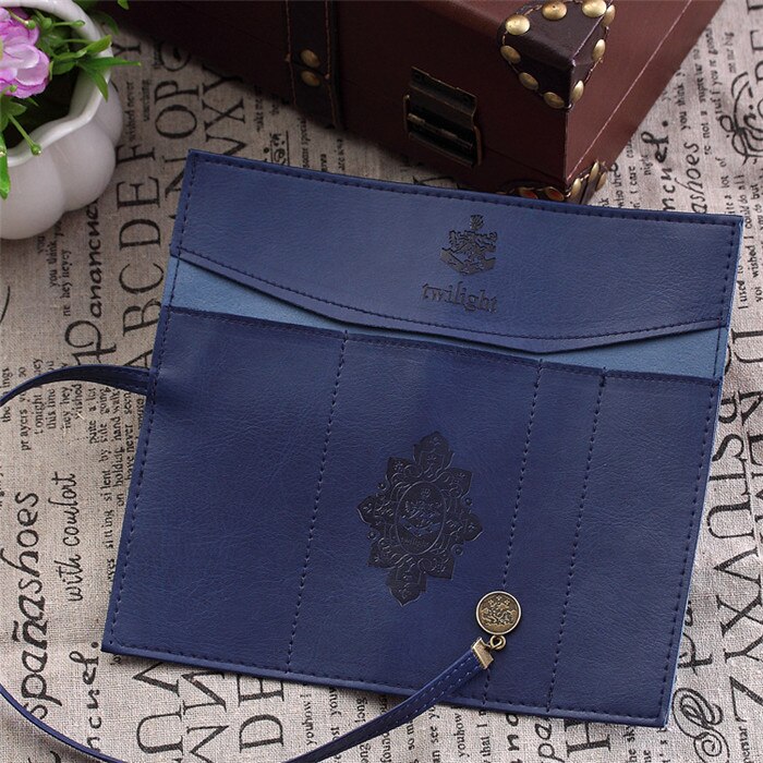 Vintage Roll PU Leather Pencil Case Twilight Pen Pouch Student Stationery Woman Cosmetic Storage Bag Pencilcase: Navy