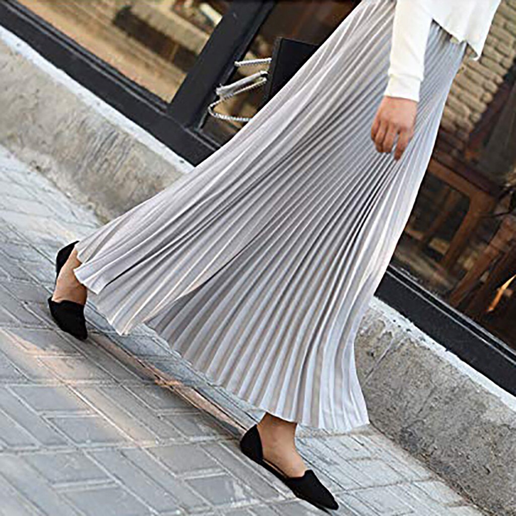 Faldas de coreana para mujer, faldas negras, , Midi, Falda plisada con cintura elástica, Jupe Longue,
