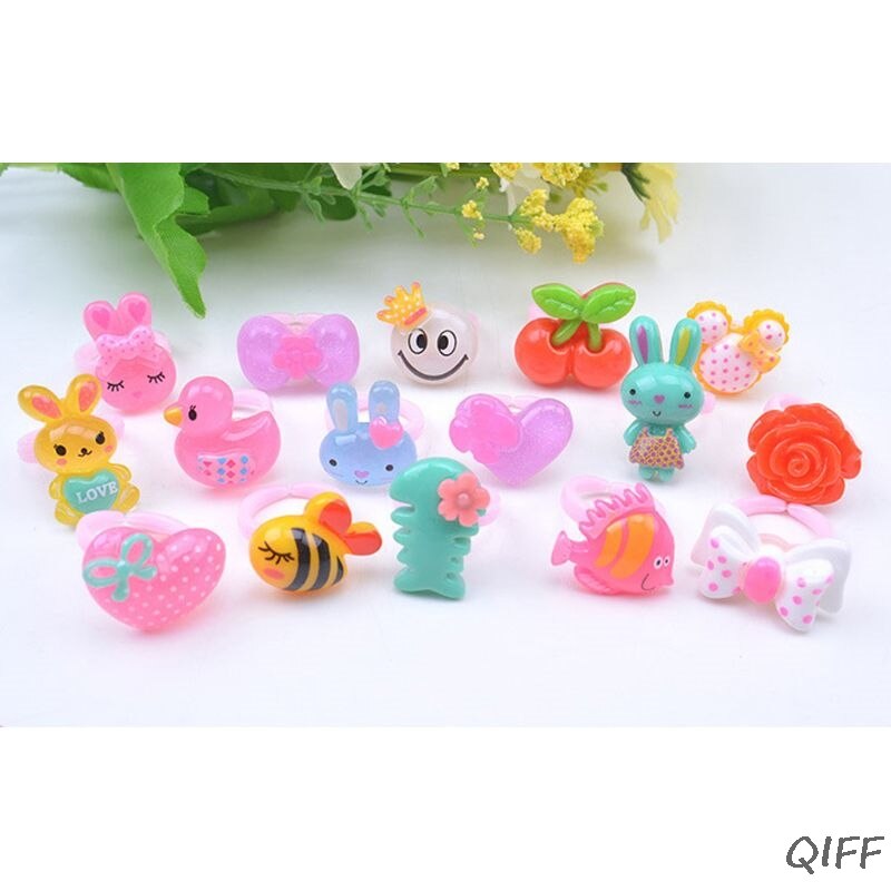 Mixed Color lovely Rings Children's Day Jewelry Plastic Kids Ring for Girls with Different Style Animal Fruit as