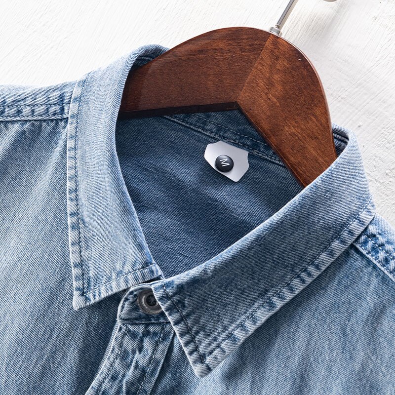 Ripped Denim Shirt for Men Turn-down Collar Cotton Vintage Tops Male Double Pocket Decoration Cowboy Clothes