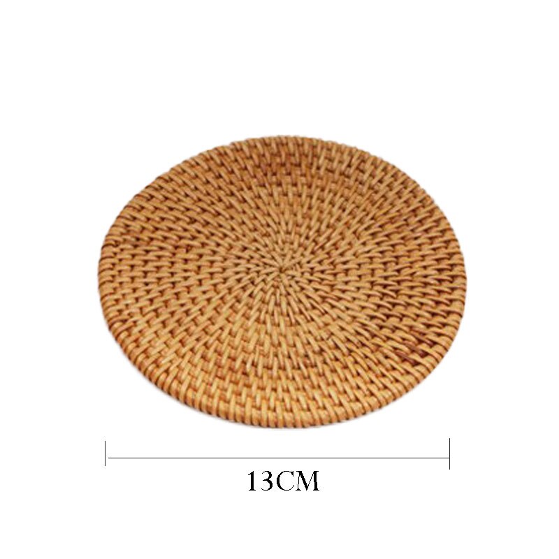 Mimbre de paja Natural para mesa aislamiento térmico taza de café o té antideslizante duradera, plato de cazuela, manteles individuales de mesa, posavasos para taza: 13 CM