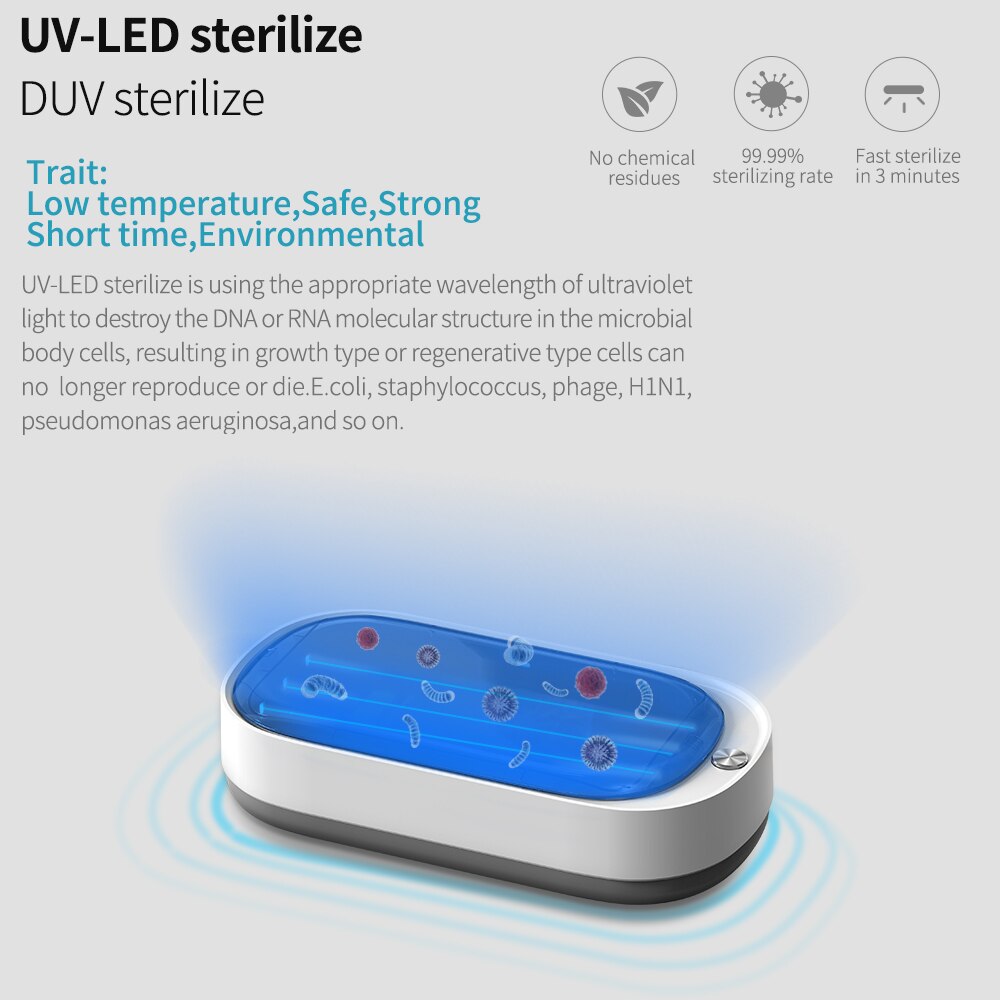 UVC-LED Deep UV Sterilization Masks Earphone Sterilizing Smart Phone Wireless Charging Charger Box Sterilizer