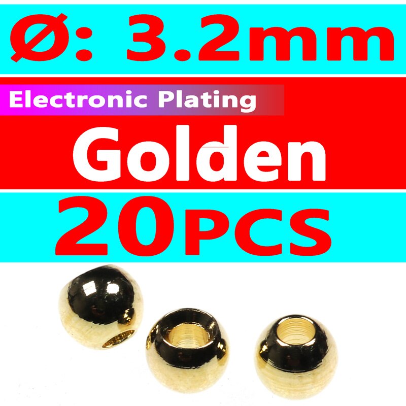 Wifreo 20PCS 3.2mm 1/8&quot; Colored Fly Tying Brass Beads Beadhead Nymph Stonefly Streamer Fly Fishing Trout Fly Material Rainbow: 20pcs golden